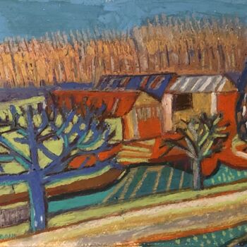 Schilderij getiteld "FERME EN EURE ET LO…" door Pierre-Marie Blardoni, Origineel Kunstwerk, Pastel Gemonteerd op Andere stij…