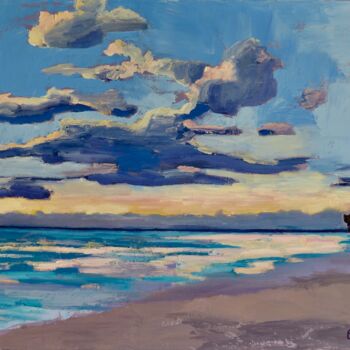 Painting titled "Coucher de soleil s…" by Bénédicte Basili, Original Artwork, Oil Mounted on Wood Stretcher frame