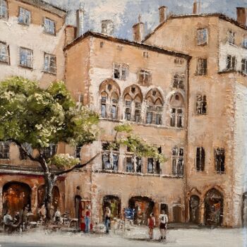 Peinture intitulée "Lyon Place du Chang…" par Felix Boulay, Œuvre d'art originale, Huile Monté sur Châssis en bois