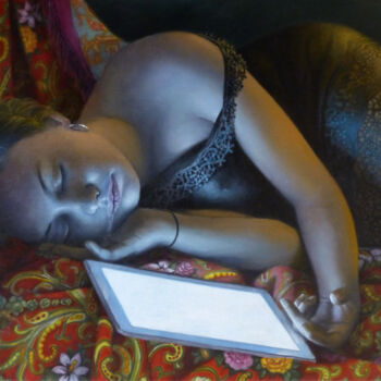 Painting titled "Le Sommeil d'Insomn…" by Efka, Original Artwork, Oil Mounted on Wood Stretcher frame