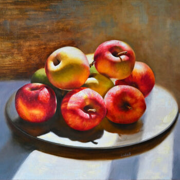 Peinture intitulée "Apples in the Light" par Lukian, Œuvre d'art originale, Huile