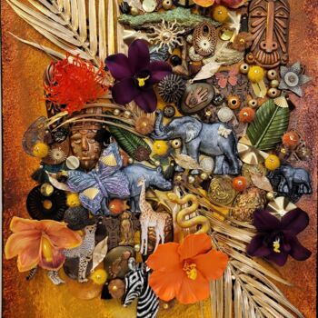Collages titled "Africa" by Delphine Sagot, Original Artwork, Collages Mounted on Wood Stretcher frame
