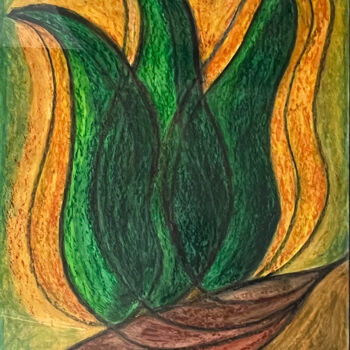 Painting titled "Cyprès II." by Jean Xavier Combe, Original Artwork, Pastel