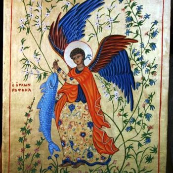 Peinture intitulée "Saint Raphaël" par Jean Guyou, Œuvre d'art originale, Tempera
