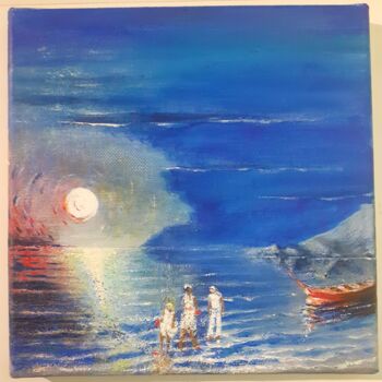 Painting titled "Blue" by Angel Rey, Original Artwork, Acrylic Mounted on Wood Stretcher frame