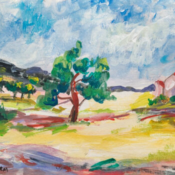 Peinture intitulée "Tree landscape Tosk…" par Natalya Volynska, Œuvre d'art originale, Gouache