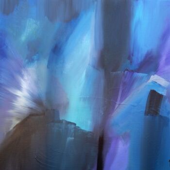 「BLUE LANDSCAPE」というタイトルの絵画 Michele Madeleine Guillotによって, オリジナルのアートワーク, アクリル ウッドストレッチャーフレームにマウント