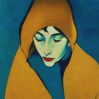 "Woman wearing rainc…" başlıklı Tablo Jan Keteleer tarafından, Orijinal sanat, Dijital Resim Ahşap Sedye çerçevesi üzerine m…