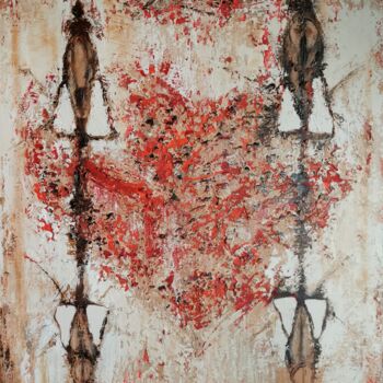 Ζωγραφική με τίτλο "Heart (sindone)" από Pier Bertig, Αυθεντικά έργα τέχνης, Ακρυλικό Τοποθετήθηκε στο Ξύλινο φορείο σκελετό