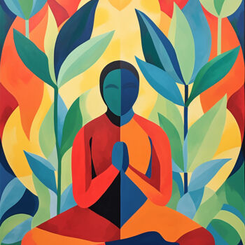 Painting titled "Buddha" by Kosta Morr, Original Artwork, Acrylic Mounted on Wood Stretcher frame
