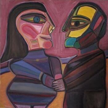Peinture intitulée "Dialogue of souls -…" par Safaa Abbaoui, Œuvre d'art originale, Huile Monté sur Châssis en bois