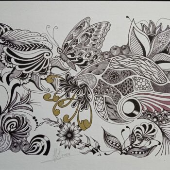 图画 标题为“Butterfly” 由Miguel Marques, 原创艺术品, 墨