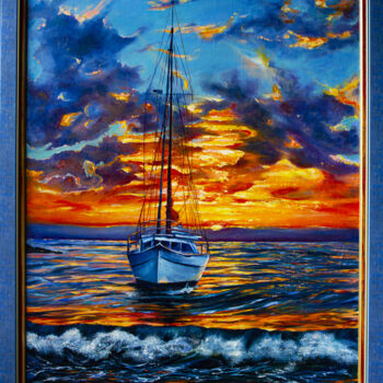 Painting titled "Sunset silence" by Inga Loginova, Original Artwork, Oil Mounted on Wood Stretcher frame
