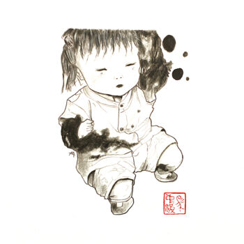 Drawing titled "Mała dziewczynka z…" by Marcin Filip Banasik, Original Artwork, Graphite