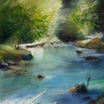「River in the forest」というタイトルのデジタルアーツ Mkateによって, オリジナルのアートワーク, 水彩画