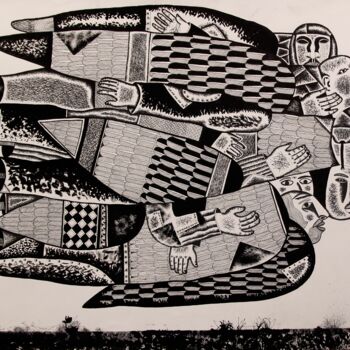 Dessin intitulée "Bird people" par Andrey Simakov, Œuvre d'art originale, Encre