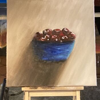 Painting titled "Pot de cerises" by Petrusnp (Pierre Trarieux), Original Artwork, Acrylic Mounted on Wood Stretcher frame