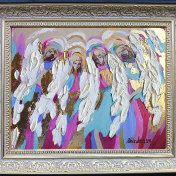 Painting titled "Angels Original Fra…" by Svetlana Sindere, Original Artwork, Oil Mounted on Cardboard