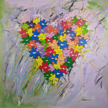 Peinture intitulée "Love Puzzle" par Wabyanko, Œuvre d'art originale, Acrylique Monté sur Châssis en bois