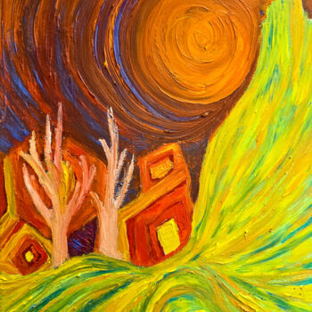 Painting titled "Crazy Sunrise" by Maksim Gorshkov, Original Artwork, Oil Mounted on Wood Stretcher frame