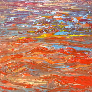 Painting titled "Sunset, spring, hil…" by Maksim Gorshkov, Original Artwork, Acrylic Mounted on Wood Stretcher frame