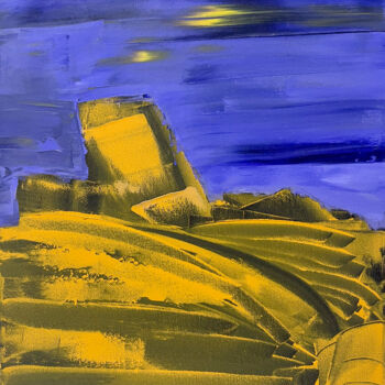 Painting titled "Night, fields." by Maksim Gorshkov, Original Artwork, Oil Mounted on Wood Stretcher frame