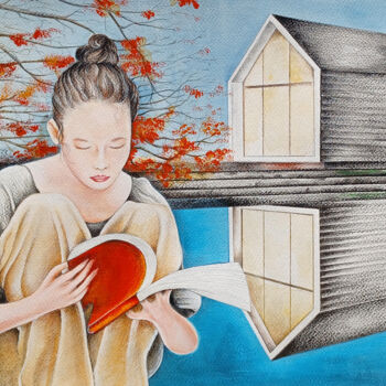 Malerei mit dem Titel "Booklover" von Katarina Branisova, Original-Kunstwerk, Acryl