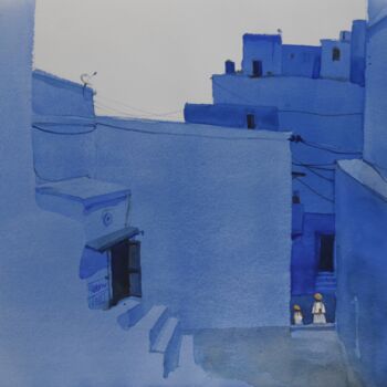Pittura intitolato "Minimalist blues, J…" da Prashant Prabhu, Opera d'arte originale, Acquarello