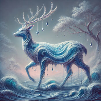 数字艺术 标题为“Mystical Water Deer…” 由Alberto Capitani, 原创艺术品, AI生成的图像