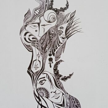 图画 标题为“Masks” 由Miguel Marques, 原创艺术品, 墨