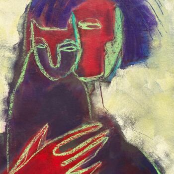 图画 标题为“Porträt mit einer K…” 由Tatjana Auschew, 原创艺术品, 粉彩
