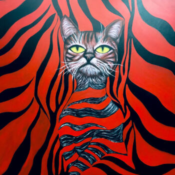 Malarstwo zatytułowany „ILluSiOn Cat” autorstwa Christina Bilbili, Oryginalna praca, Akryl