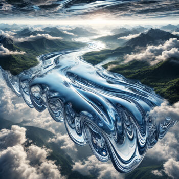 제목이 "The Metallic River…"인 디지털 아트 Alberto Capitani로, 원작, AI 생성 이미지
