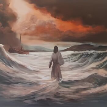 绘画 标题为“Jesus Christ walkin…” 由Filip Petrovic, 原创艺术品, 丙烯 安装在木质担架架上