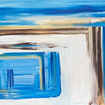 Painting titled "Blue Reflections &…" by Anna Musa, Original Artwork, Acrylic Mounted on Wood Stretcher frame