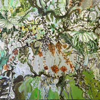 Painting titled "BLOOMS IN GREEN (ME…" by Harnish Surendra Patel, Original Artwork, Acrylic Mounted on Wood Stretcher frame