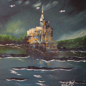 Peinture intitulée "orage au château" par Pascal Koza, Œuvre d'art originale, Acrylique Monté sur Châssis en bois