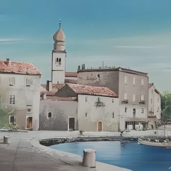 绘画 标题为“Krk waterfront acry…” 由Filip Petrovic, 原创艺术品, 丙烯 安装在木质担架架上