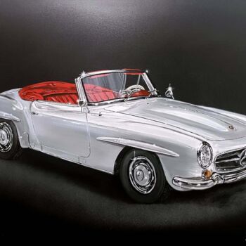 Peinture intitulée "Mercedes 190 sl" par Kevin Bardin, Œuvre d'art originale, Acrylique Monté sur Châssis en bois