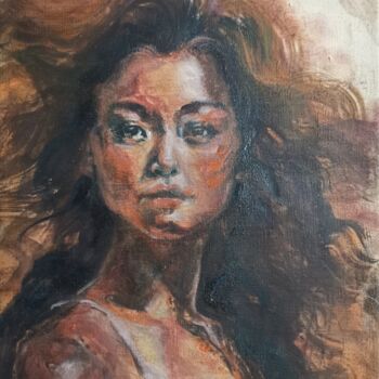 Painting titled "Eastern girl. Portr…" by Allen Light, Original Artwork, Oil Mounted on Wood Stretcher frame