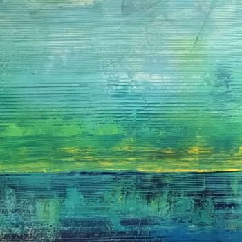 Ζωγραφική με τίτλο "The Blue River." από Yulia Larionova, Αυθεντικά έργα τέχνης, Ακρυλικό Τοποθετήθηκε στο Ξύλινο φορείο σκε…