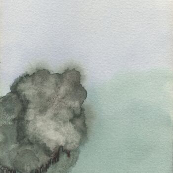 Painting titled "THE WOOD, blue-gree…" by Jordan Diow, Original Artwork, Watercolor Mounted on Wood Panel