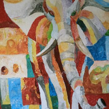 Painting titled "l'éléphant majestue…" by Audran, Original Artwork, Acrylic