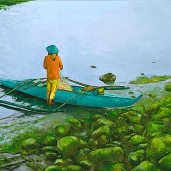 Painting titled "L'espoir" by Sonya Kertész, Original Artwork, Oil Mounted on Wood Stretcher frame