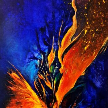 Painting titled "FLEUR DE MAGMA" by Patrice Bru, Original Artwork, Acrylic Mounted on Wood Stretcher frame