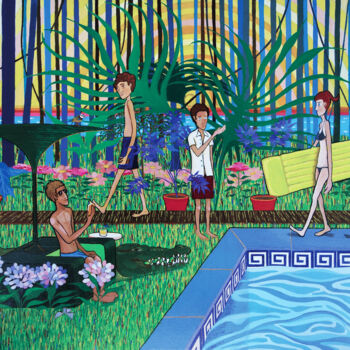 Peinture intitulée "The Swimming Pool" par Ludovic Marcenaro, Œuvre d'art originale, Huile