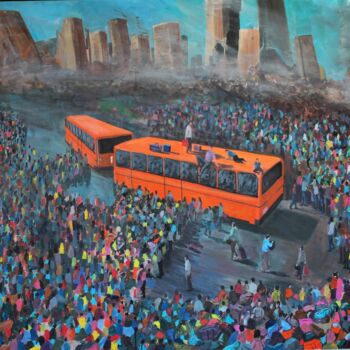 Painting titled "GÖÇÜP GİDERKEN 3" by Turan Can Kara, Original Artwork, Acrylic