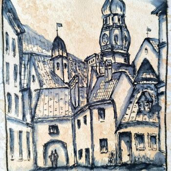 图画 标题为“Riga. Old city” 由Aleksej Grishkovec, 原创艺术品, 墨