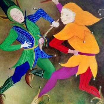 Peinture intitulée "Les deux fous" par Matray Marie-Christine, Œuvre d'art originale, Huile Monté sur artwork_cat.