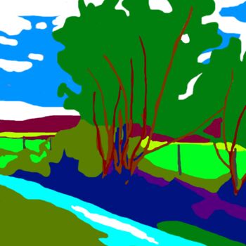 Arts numériques intitulée "Le long du ruisseau" par Stephane Pruvot, Œuvre d'art originale, Peinture numérique